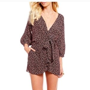 Free People Clara Tunic Mini Dress Floral Boho BlackSize S